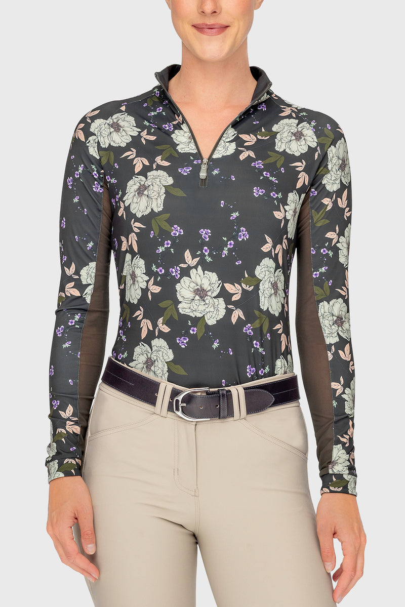 Slate Garden Rose Long Sleeve 1/4 Zip Sun Shirt