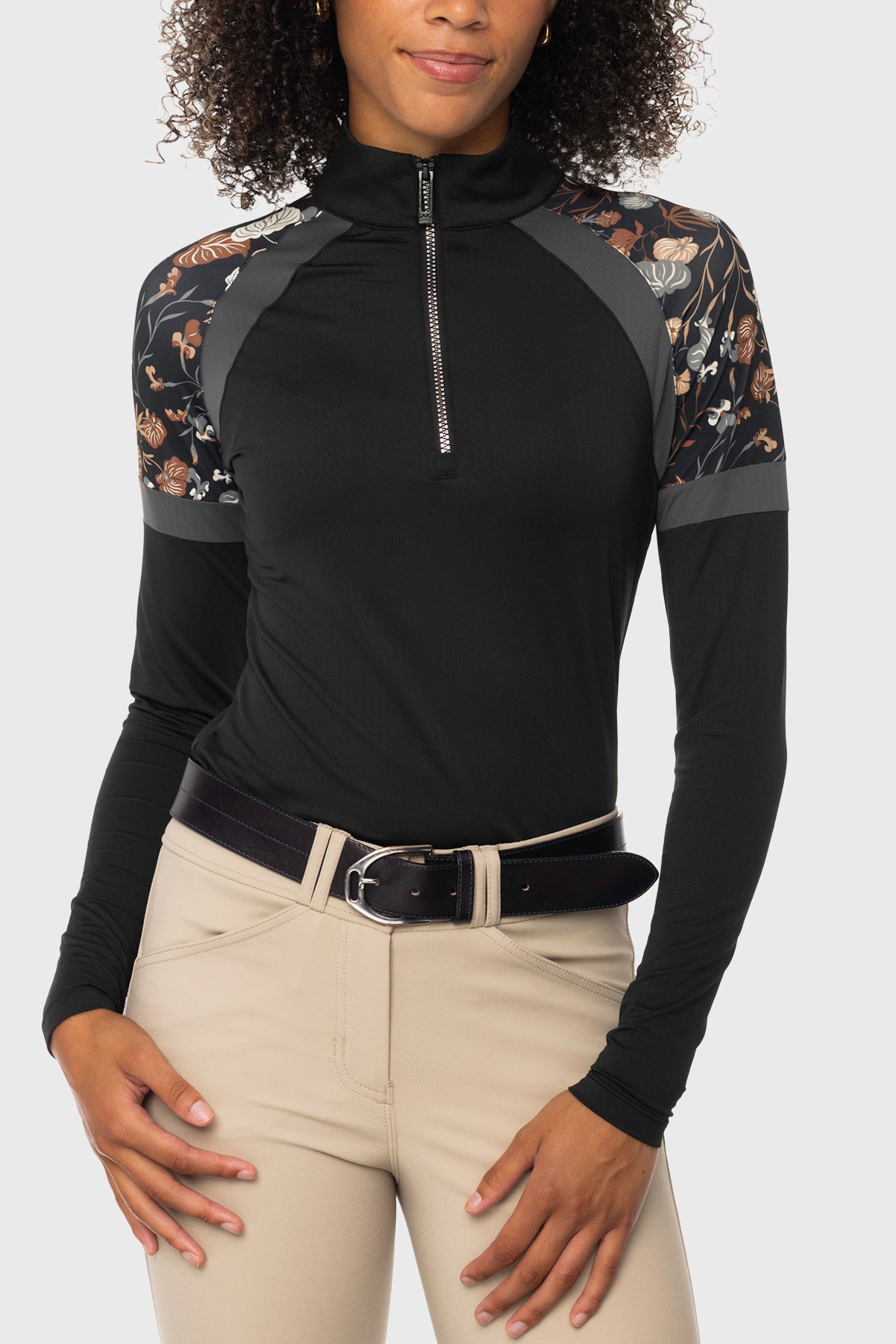 Neutral Modern Begonia 1/4 Zip Long Sleeve Paneled Sun Shirt w/Crystal Zip Kastel Denmark US