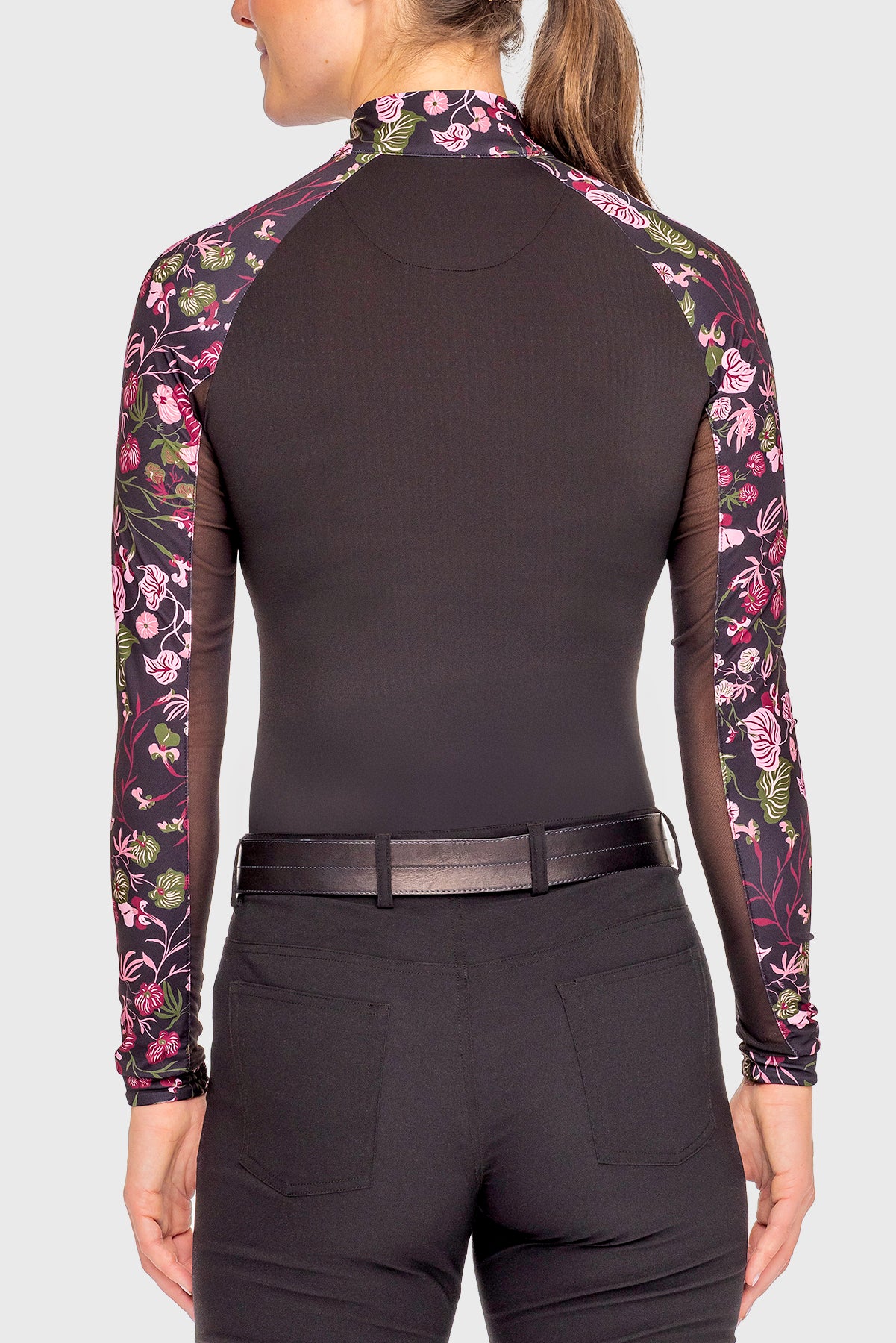 Black Modern Begonia Raglan Long Sleeve 1/4 Zip Sun Shirt - [Kastel]