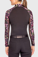 Black Modern Begonia Raglan Long Sleeve 1/4 Zip Sun Shirt - [Kastel]
