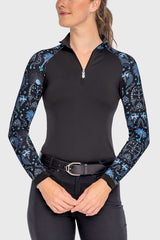 Long Sleeve French Blue Regal Palm Raglan 1/4 Zip Sun Shirt - [Kastel]