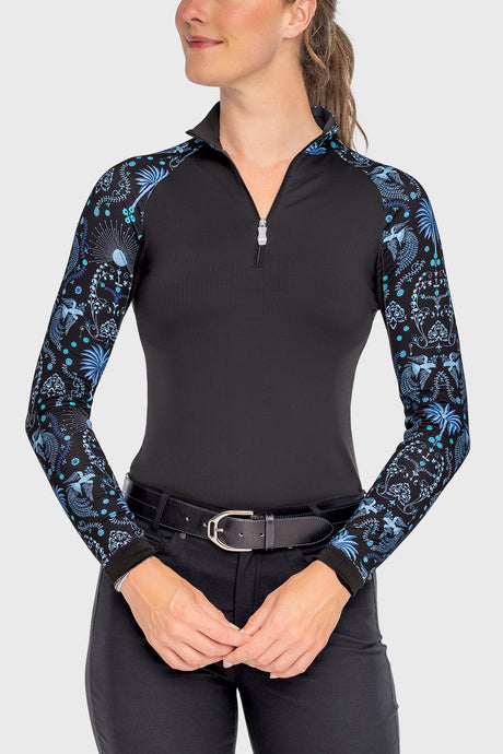 Long Sleeve French Blue Regal Palm Raglan 1/4 Zip Sun Shirt - [Kastel]