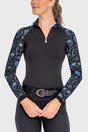 Long Sleeve French Blue Regal Palm Raglan 1/4 Zip Sun Shirt - [Kastel]