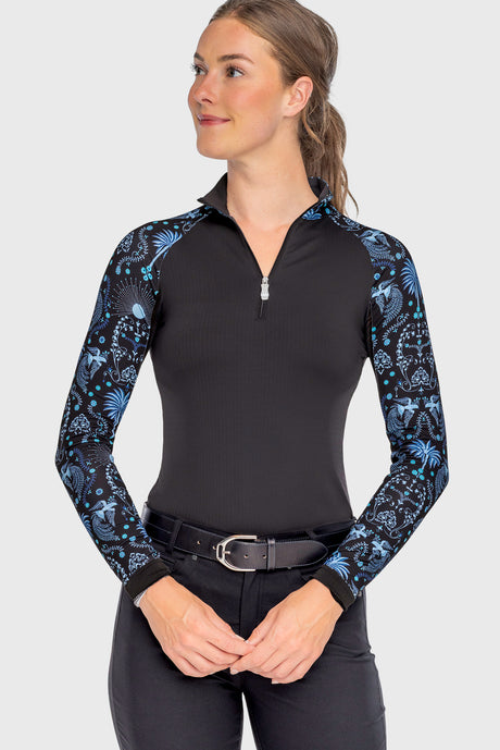 French Blue Regal Palm Raglan Long Sleeve 1/4 Zip Sun Shirt Kastel Denmark