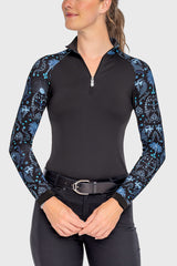 Long Sleeve French Blue Regal Palm Raglan 1/4 Zip Sun Shirt - [Kastel]