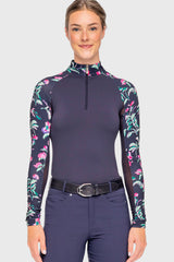 Navy Garden Blooms Raglan Long Sleeve 1/4 Zip Sun Shirt Kastel Denmark