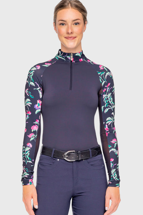 Navy Garden Blooms Raglan Long Sleeve 1/4 Zip Sun Shirt Kastel Denmark