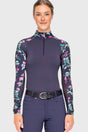 Navy Garden Blooms Raglan Long Sleeve 1/4 Zip Sun Shirt Kastel Denmark