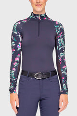 Long Sleeve Navy Garden Blooms Raglan 1/4 Zip Sun Shirt - [Kastel]