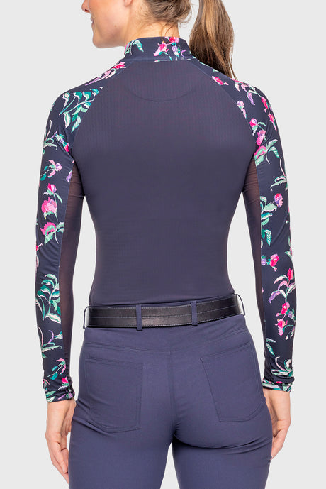 Long Sleeve Navy Garden Blooms Raglan 1/4 Zip Sun Shirt - [Kastel]