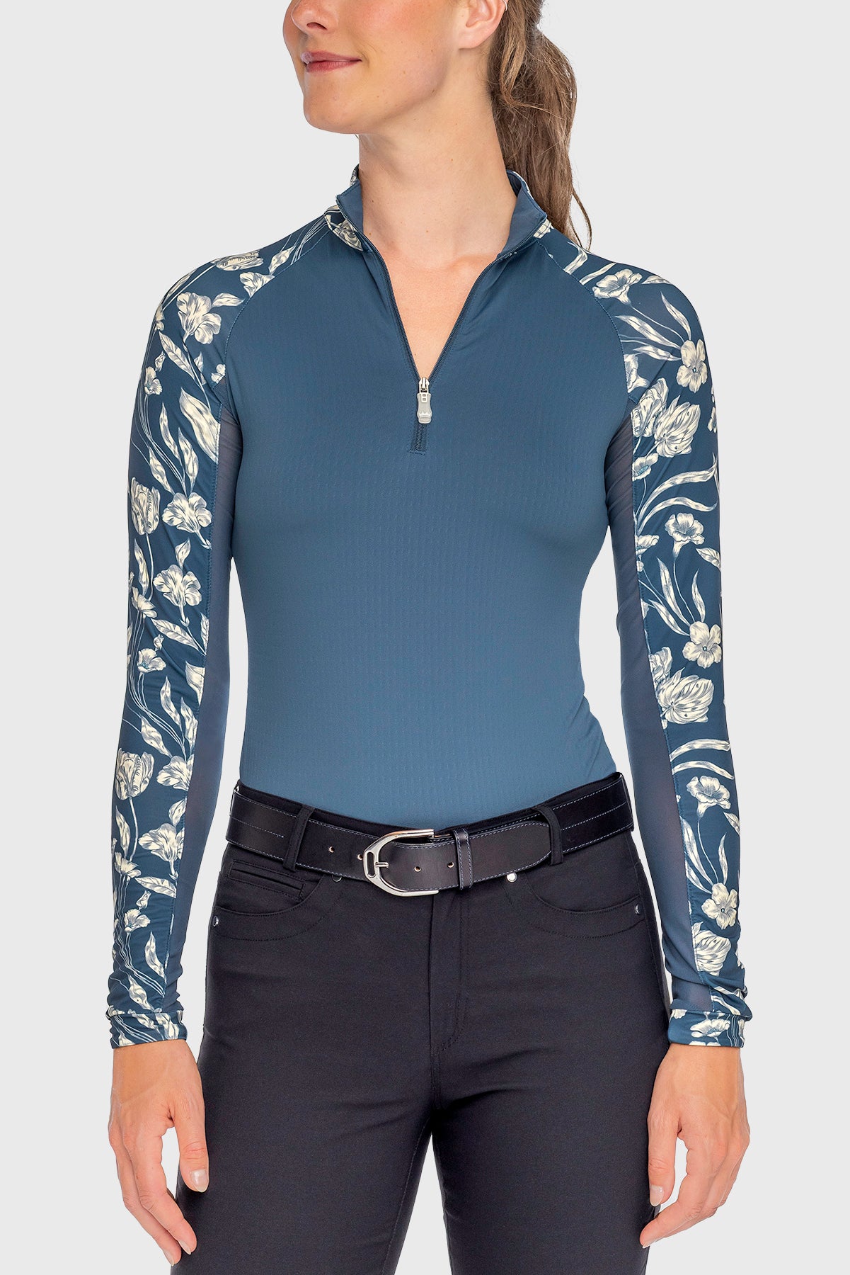 HEVE Tulip Sleeve Bonding Coatノベルティ付き Sailor Blue French Tulip Raglan Long Sleeve 1/4 Zip Sun Shirt