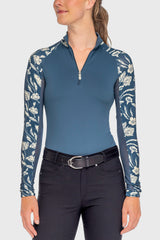 Sailor Blue French Tulip Raglan Long Sleeve 1/4 Zip Sun Shirt - [Kastel]