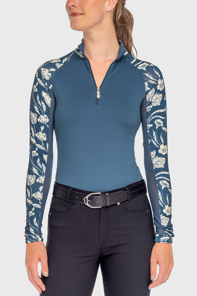 Sailor Blue French Tulip Raglan Long Sleeve 1/4 Zip Sun Shirt