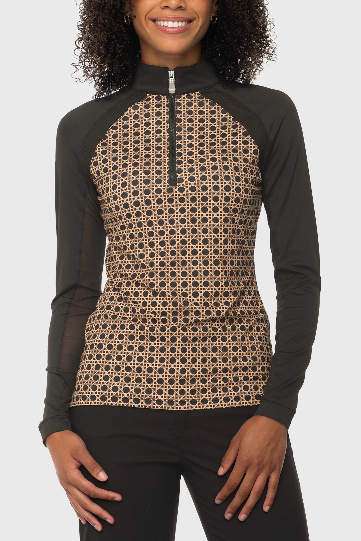 Camel Basketweave 1/4 Zip Long Sleeve Power Mesh Raglan Sun Shirt Kastel Denmark US