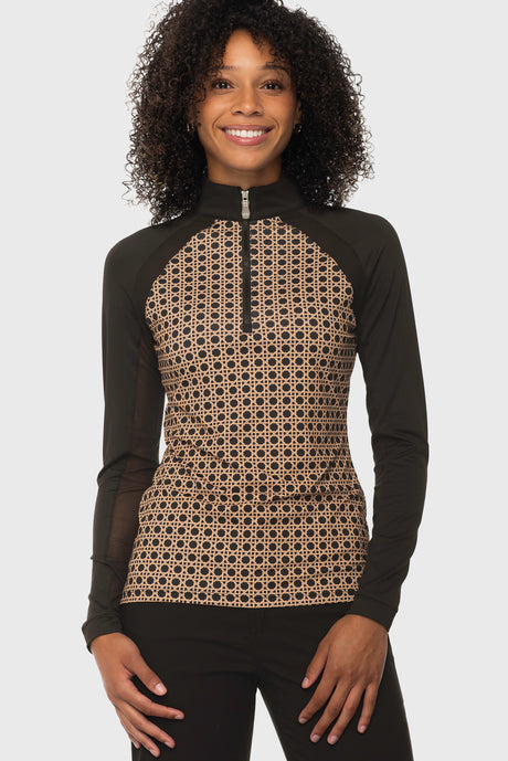 Camel Basketweave 1/4 Zip Long Sleeve Power Mesh Raglan Sun Shirt Kastel Denmark US