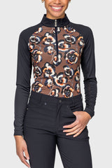 Chocolate Brown Pansies 1/4 Zip Raglan Long Sleeve Sun Shirt Kastel Denmark US