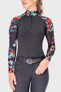 Black Watercolor Floral Long Sleeve Raglan 1/4 Zip Sun Shirt Kastel Denmark