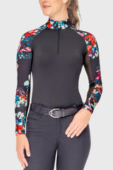 Black Watercolor Floral Long Sleeve Raglan 1/4 Zip Sun Shirt Kastel Denmark