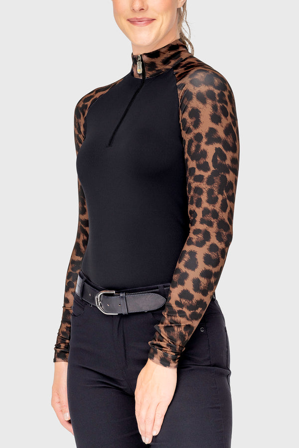 Espresso Leopard Long Sleeve Raglan 1/4 Zip Sun Shirt