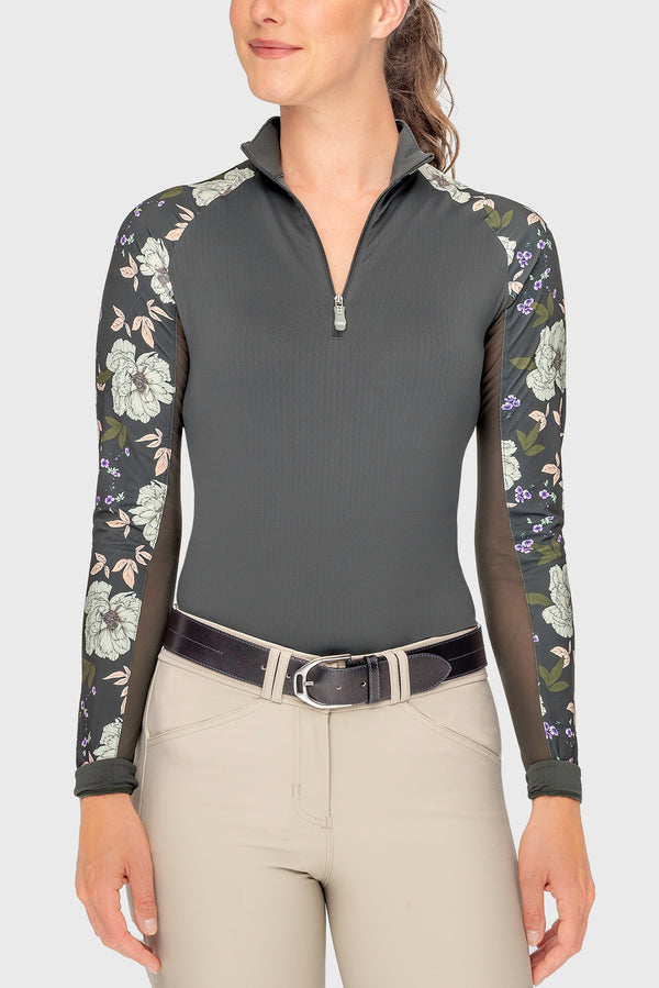 Slate Garden Rose Long Sleeve Raglan 1/4 Zip Sun Shirt