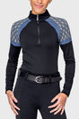 Black Solid W/ Black & White Deco Fans & Pacific Blue Panels Long Sleeve 1/4 Zip Sun Shirt Kastel Denmark