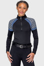 Black Solid W/ Black & White Deco Fans & Pacific Blue Panels Long Sleeve 1/4 Zip Sun Shirt Kastel Denmark
