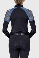 Black Solid W/ Black & White Deco Fans & Pacific Blue Panels Long Sleeve 1/4 Zip Sun Shirt Kastel Denmark