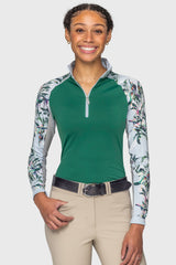 Powder Blue Botanical W/ Kelly Green Body Raglan Long Sleeve 1/4 Zip Sun Shirt Kastel Denmark