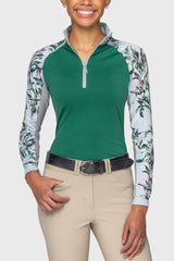 Powder Blue Botanical W/ Foliage Green Body Raglan Long Sleeve 1/4 Zip Sun Shirt Kastel Denmark