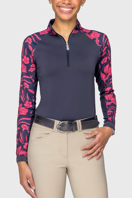 Hot Pink French Tulips Raglan Long Sleeve 1/4 Zip Sun Shirt Kastel Denmark
