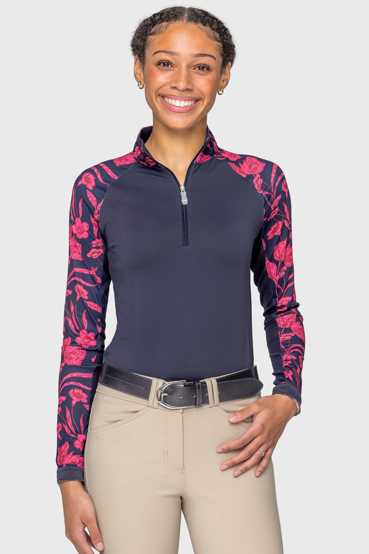 Hot Pink French Tulips Raglan Long Sleeve 1/4 Zip Sun Shirt Kastel Denmark
