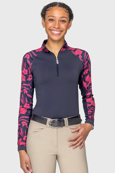 Hot Pink French Tulips Raglan Long Sleeve 1/4 Zip Sun Shirt Kastel Denmark