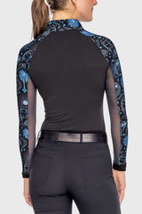 Long Sleeve French Blue Regal Palm Raglan 1/4 Zip Sun Shirt - [Kastel]