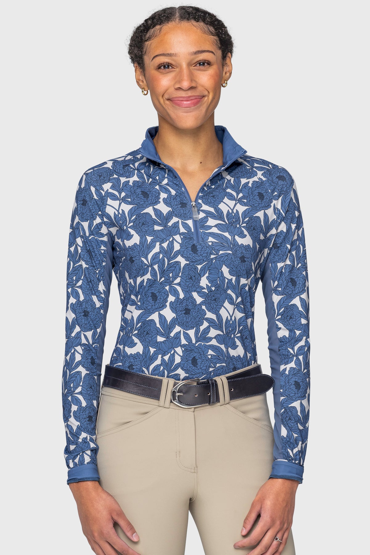 Pacific Blue Wild Rose Long Sleeve 1/4 Zip Sun Shirt Kastel Denmark