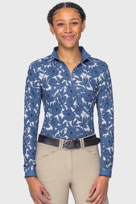 Pacific Blue Wild Rose Long Sleeve 1/4 Zip Sun Shirt Kastel Denmark