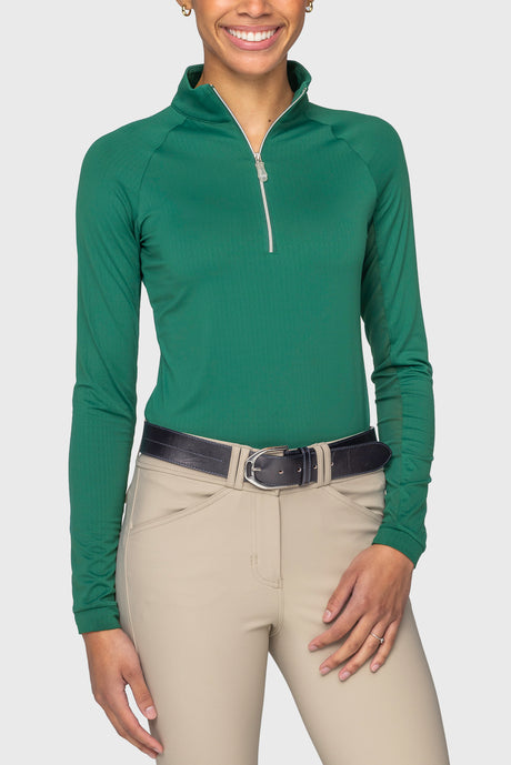 Kelly Green Long Sleeve 1/4 Zip Sun Shirt W/ Silver Zip Kastel Denmark