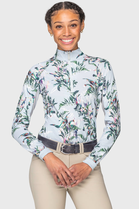 Powder Blue Botanical Long Sleeve 1/4 Zip Sun Shirt Kastel Denmark
