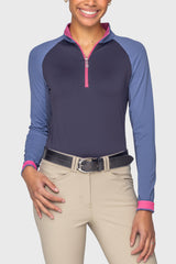 Navy/Pacific Blue/Hot Pink Color Block Long Sleeve 1/4 Zip Sun Shirt Kastel Denmark