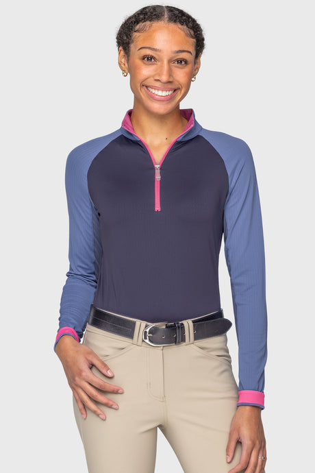 Navy/Pacific Blue/Hot Pink Color Block Long Sleeve 1/4 Zip Sun Shirt Kastel Denmark