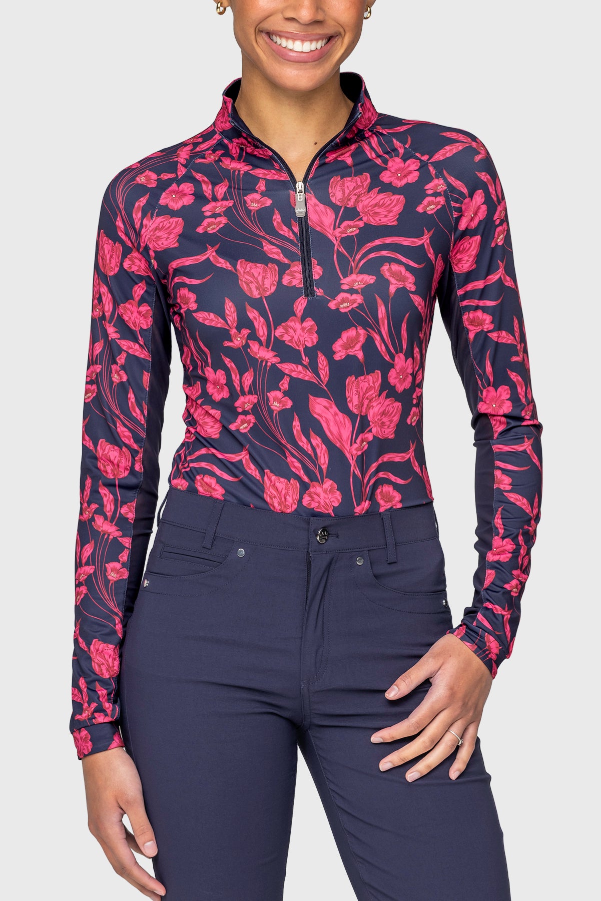 Hot Pink French Tulips Long Sleeve 1/4 Zip Sun Shirt Kastel Denmark