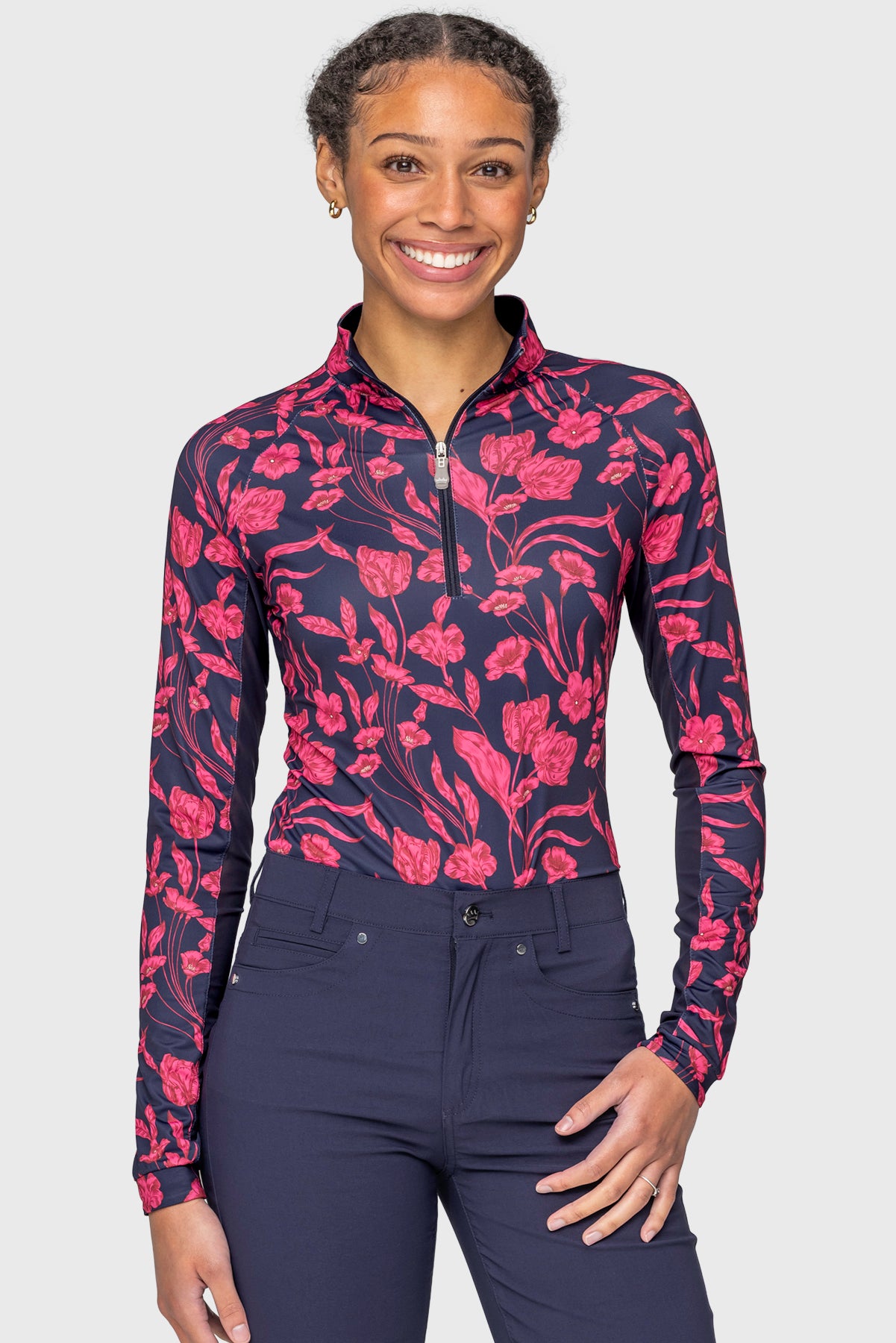 Hot Pink French Tulips Long Sleeve 1/4 Zip Sun Shirt Kastel Denmark