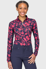 Hot Pink French Tulips Long Sleeve 1/4 Zip Sun Shirt Kastel Denmark