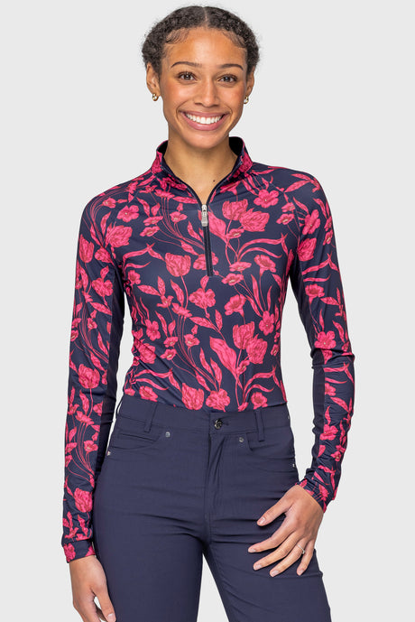 Hot Pink French Tulips Long Sleeve 1/4 Zip Sun Shirt Kastel Denmark