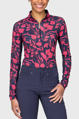 Hot Pink French Tulips Long Sleeve 1/4 Zip Sun Shirt Kastel Denmark