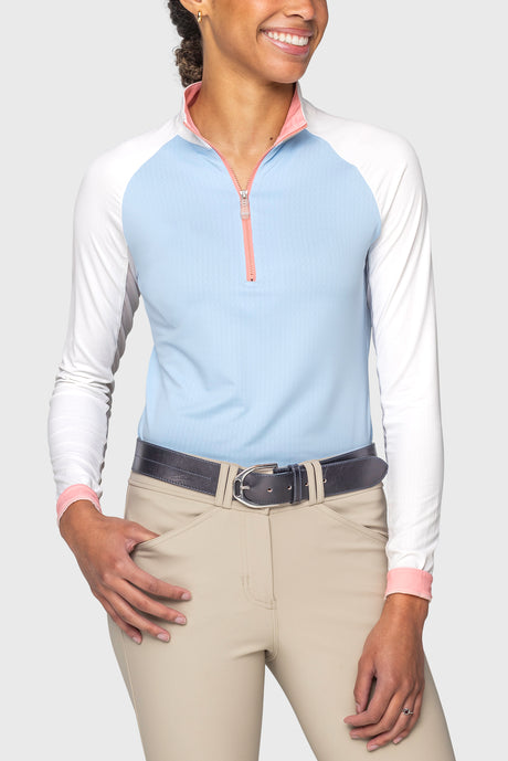 Powder Blue, White, & Taffy Color Block Long Sleeve 1/4 Zip Sun Shirt Kastel Denmark
