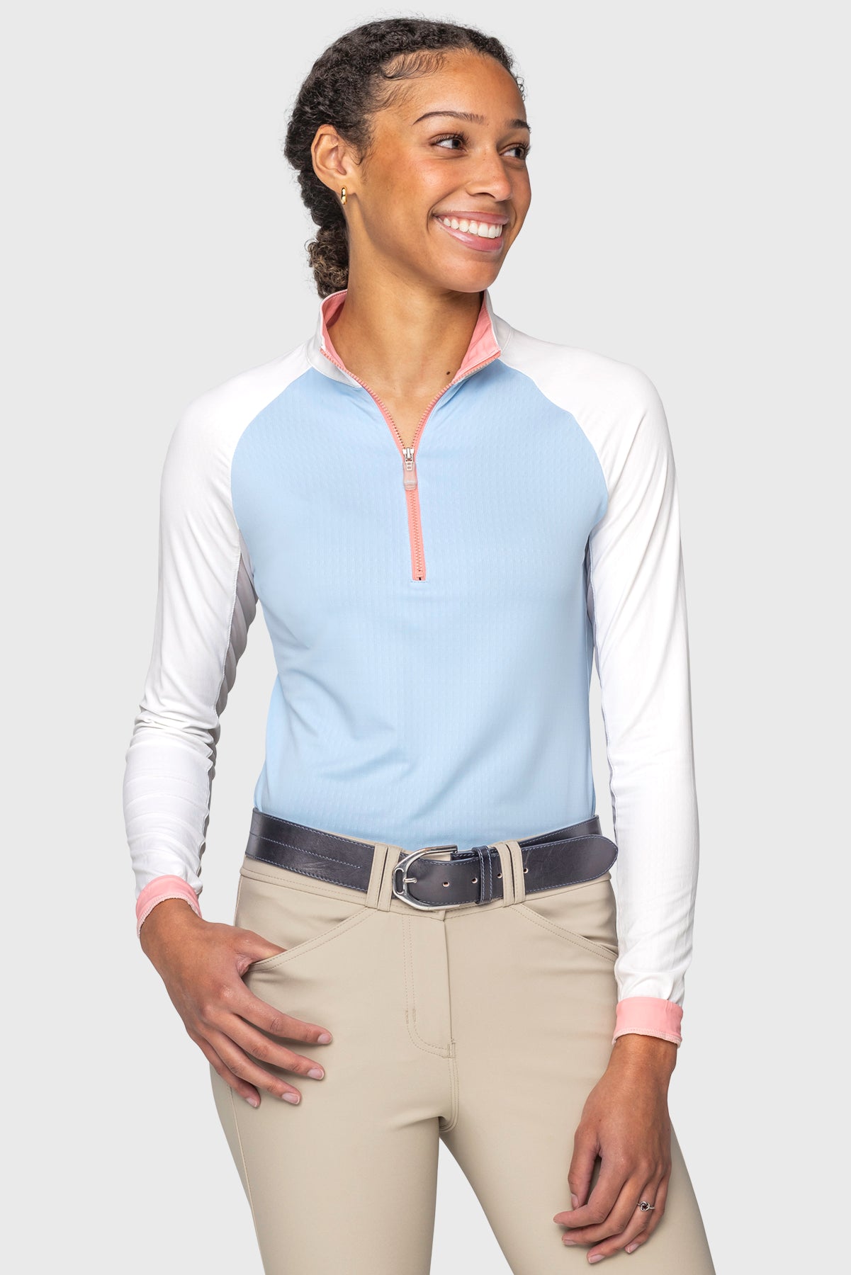 Powder Blue, White, & Taffy Color Block Long Sleeve 1/4 Zip Sun Shirt Kastel Denmark