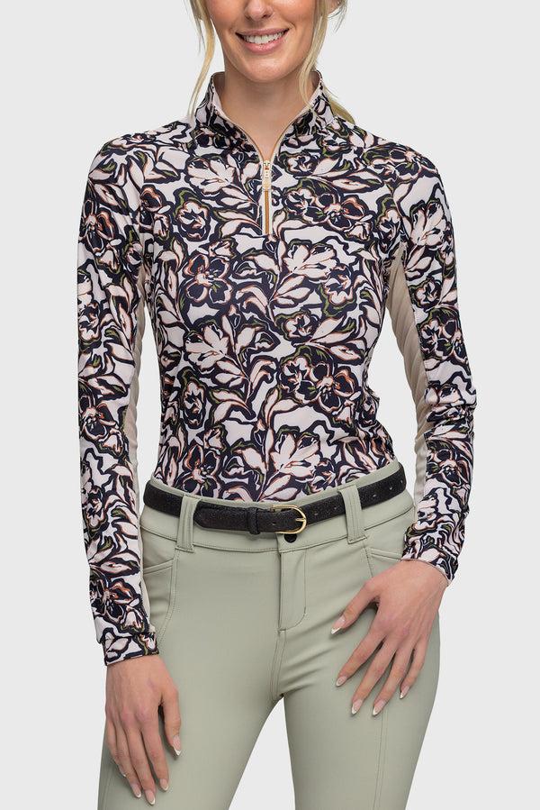 Cream & Black Floral Long Sleeve Sun Shirt - [Kastel]