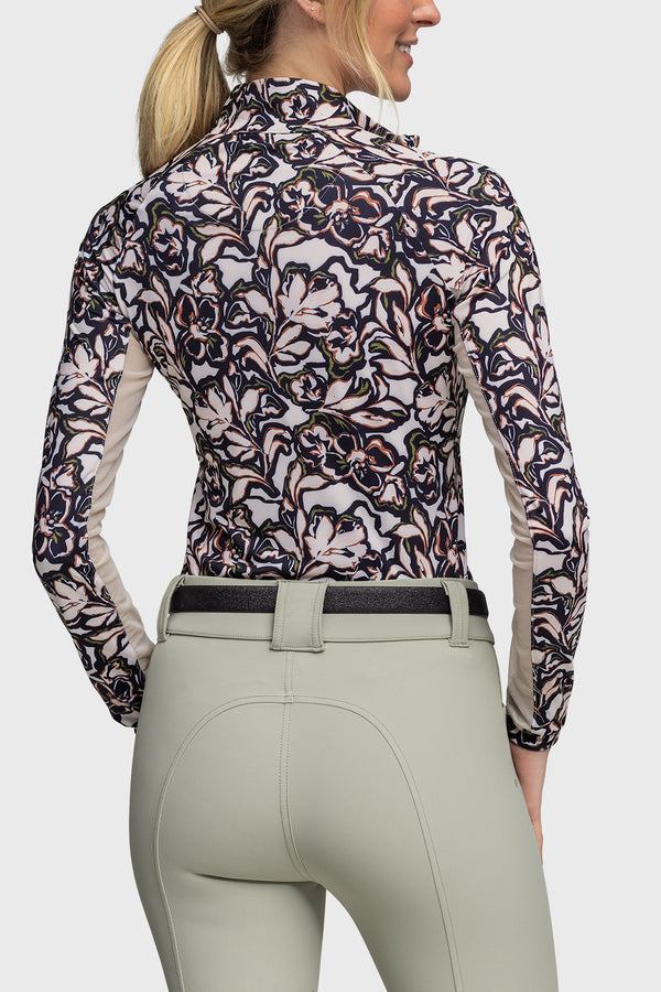 Long Sleeve Cream & Black Floral With Rose Gold 1/4 Zip