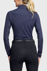 Long Sleeve Navy Solid With Floral Print Collar and Cuffs and Rose Gold 1/4 Zip