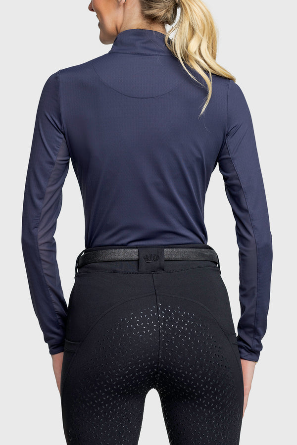 Long Sleeve Navy Solid With Floral Print Collar and Cuffs and Rose Gold 1/4 Zip-Kastel Denmark US